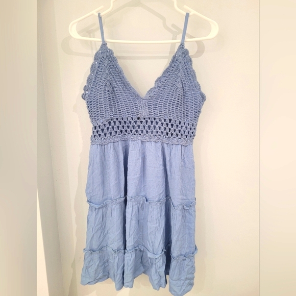 NWOT- Blue summer dress with lace top-Large - Picture 1 of 3